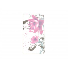 Pochette simili-cuir pour Nokia Lumia 630 fleurs roses  + film protection écran