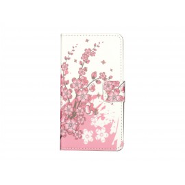 Pochette simili-cuir pour Nokia Lumia 630 petites fleurs roses  + film protection écran