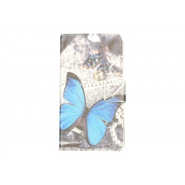 Pochette simili-cuir pour Nokia Lumia 630 papillon bleu + film protection écran
