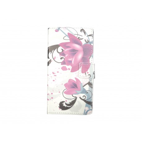 Pochette pour LG L Fino fleurs roses et grises+ film protection écran offert