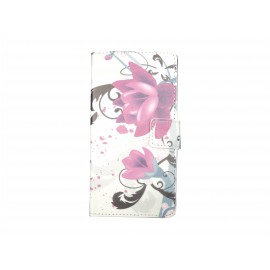 Pochette pour LG L Bello fleurs roses et grises + film protection écran offert