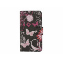 Pochette pour Samsung Galaxy Ace 4 noire papillons roses + film protection écran