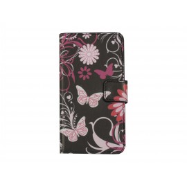 Pochette pour Microsoft Lumia 535 noire papillons roses+ film protection écran