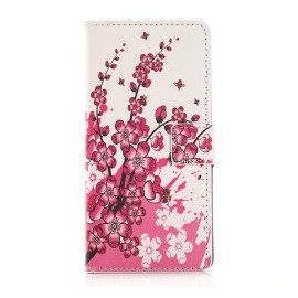 Pochette pour Wiko Highway Signs fleurs roses + film protection écran