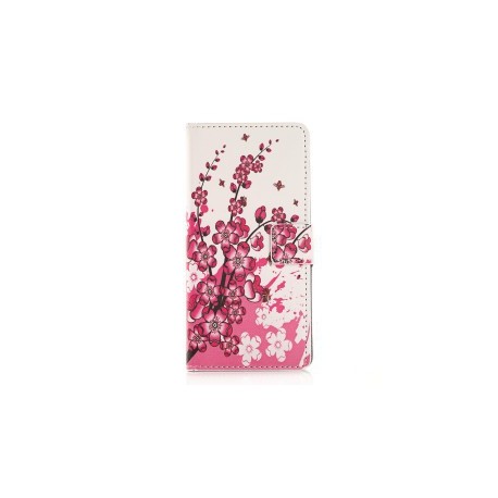 Pochette pour Wiko Highway Signs fleurs roses + film protection écran