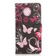 Pochette pour Wiko Goa noire papillons roses + film protection écran