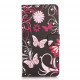 Pochette pour Samsung Galaxy S6 noire papillons roses + film protection écran