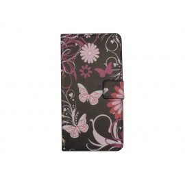 Pochette pour Wiko Lenny 2 noire papillons roses