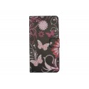 Pochette pour Wiko Lenny 2 noire papillons roses